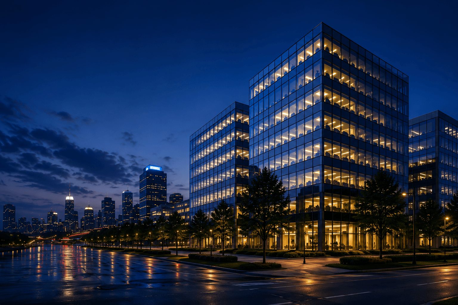 City skyline at twilight